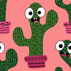 Summer floral seamless cartoon cactus pattern for wrapping paper and fabrics and linens and vacation accessories