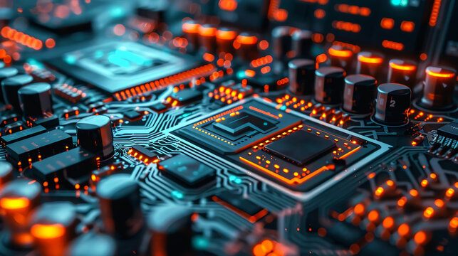 CPU on motherboard with elements. Technology concept