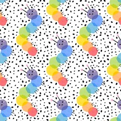 Cartoon animals seamless watercolor caterpillars pattern for wrapping paper and fabrics and linens and kids clothes