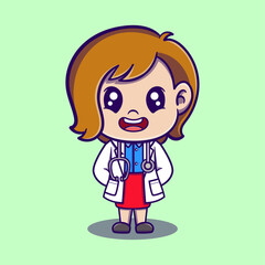 Cute doctor Cartoon Vector Icon Illustration. Nature Icon Concept Isolated Premium Vector. Flat Cartoon Style	
