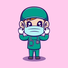 Cute doctor Cartoon Vector Icon Illustration. Nature Icon Concept Isolated Premium Vector. Flat Cartoon Style	
