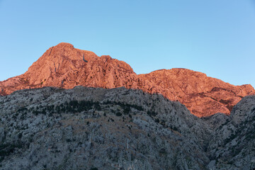 mountain view from the Kotor Bay, Montonegro  in the sunset