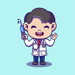 Cute doctor Cartoon Vector Icon Illustration. Nature Icon Concept Isolated Premium Vector. Flat Cartoon Style	
