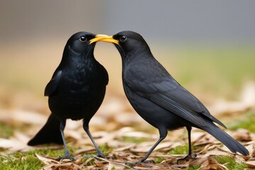 Obraz premium a high quality stock photograph of two blackbirds full body in love in a nature environment