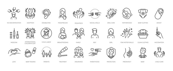 Child care outline symbols. Outline web icon set