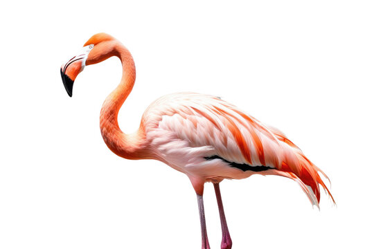 a high quality stock photograph of a single flamingo full body isolated on a white background
