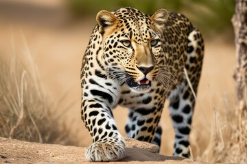 Fototapeta premium a high quality stock photograph of a single leopard full body isolated on a nature background