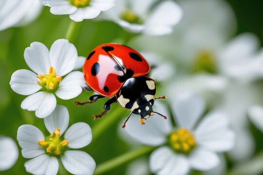 a high quality stock photograph of a single ladybug close up full body isolated on a nature background