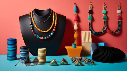 Vibrant Collection of Fashionable HM Accessories Displayed in Creative Arrangement