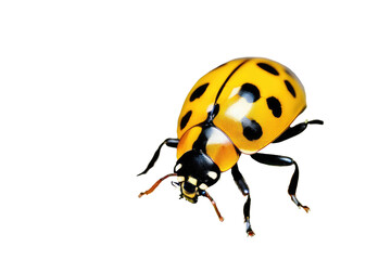 Fototapeta premium a high quality stock photograph of a single yellow ladybug close up full body isolated on a white background