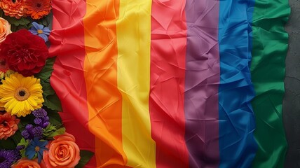 lgbt flag with colorful flowers of the lgbt community