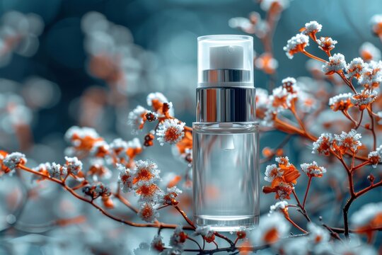 Facial skin repairing cream pot skin care cream. Skincare treatment products: healthy lotion, skincare aha gel, oil, pipette with health serum and dmae jar pot