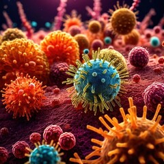 Fototapeta na wymiar Microscopic medical scientific illustration of bacteria virus and other germ microorganisms