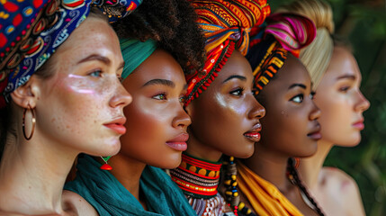 Obraz premium concept of Belonging Inclusion Diversity Equity DEIB, group photo of women or girls with different skins and cultures