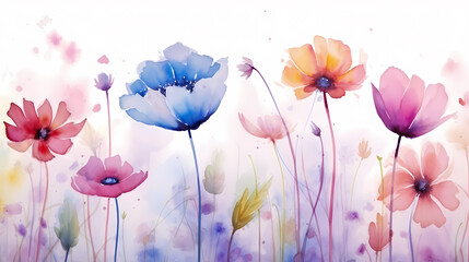 Painting watercolor floral background illustration floral nature, colorful and vibrant
