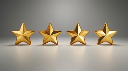 Obraz premium Four gold stars for quality assessment, top view. The concept of rating and evaluation.