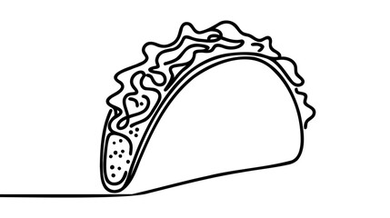 Continuous single drawn one line taco hand-drawn picture silhouette. Line art. Mexican food tacos