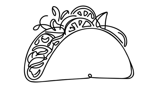 Continuous single drawn one line taco hand-drawn picture silhouette. Line art. Mexican food tacos