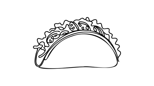 Continuous single drawn one line taco hand-drawn picture silhouette. Line art. Mexican food tacos