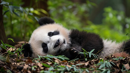 Sleeping giant panda baby cute. Generative Ai