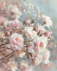 Delicate Pink Roses Blooming Against a Soft, Dreamy Background