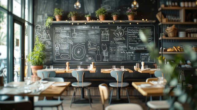 Chalkboard menu-themed images highlight the role of chalkboard signage in creating a welcoming and charming ambiance for diners, with handwritten specials, seasonal dishes