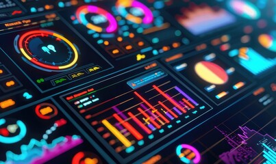 A webpage showing a dashboard with many colorful graphics