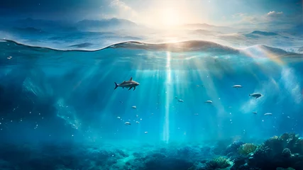 Foto auf Alu-Dibond over and under view of the sea world beneath the surface © Ellen