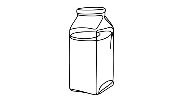 Continuous single drawn one line a glass of milk and a milk package drawn from the hand a picture of the silhouette.