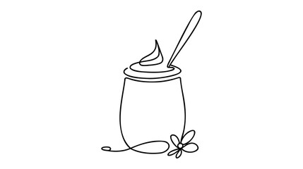 One single line drawing of fresh milkshake with whipped cream and wafer stick logo vector illustration.