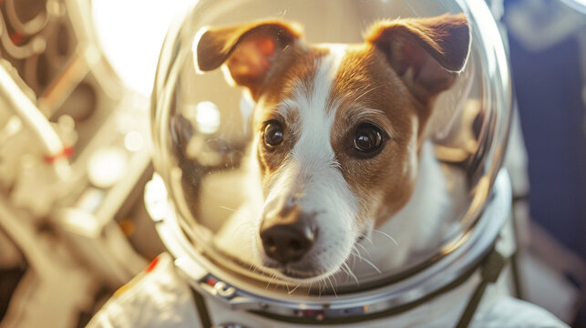 The Cosmonaut dog dressed in a space suit . Generative Ai