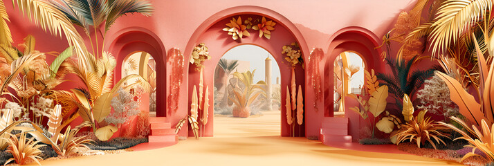 a colorful decorative islamic temple background, Generative AI
