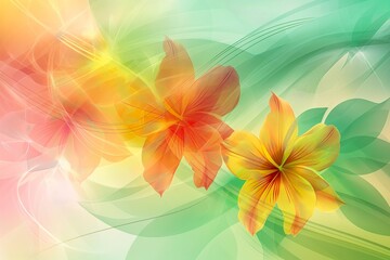 An artwork depicting three flowers against a green and yellow backdrop in a vibrant and abstract style.