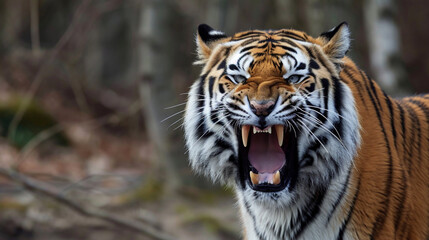 Portrait of Siberian Tiger Growling . Generative Ai