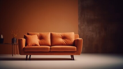 Orange Couch in a Cozy Living Room
