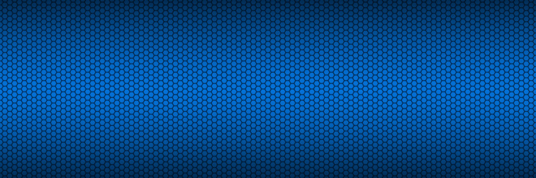 Blue background with hexagonal grid header. Abstract stainless steel banner. Modern creative design temlates. Colorful vector illustration
