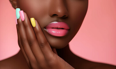 Obraz na płótnie Canvas Sophisticated Pink Manicure and Lips, Nail Salon Elegance