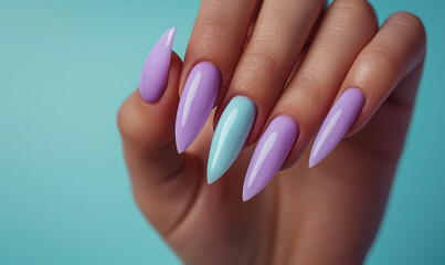 Elegant Lilac Almond Shaped Nails, Perfect Manicure Close-up