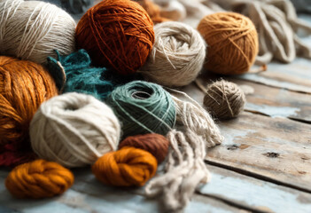 Fototapeta na wymiar ナチュラルな毛糸、編み物など趣味のイメージ