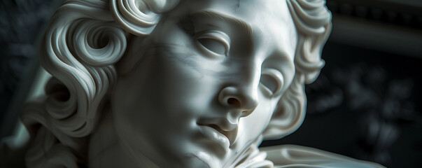 closeup of a statue with beautifully sculpted features reflecting masterful classical art - 745453550
