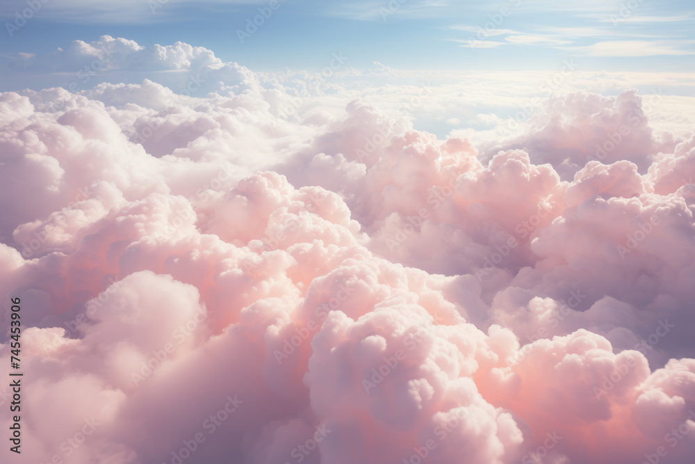 Poster a breathtaking view of magnificent, billowing clouds stretching endlessly across the sky, as seen fr