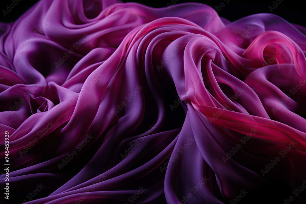 Poster a close-up of a luxurious purple and red fabric with intricate patterns, showcasing the rich texture