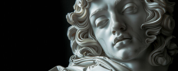 a marble statue with beautifully sculpted features reflecting masterful classical art - 745453912