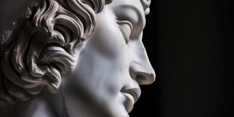 a closeup of a sculpture of a statue in profile