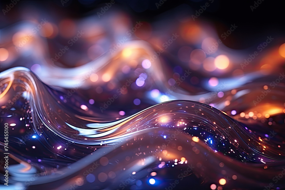 Poster A close-up view of a dynamic wavy pattern unfolding gracefully against a deep black background