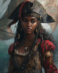 fantasy portrait of a black female pirate