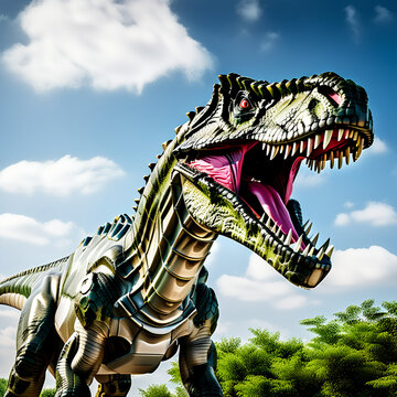 3d rendered illustration of a dinosaurs robot. Generative AI