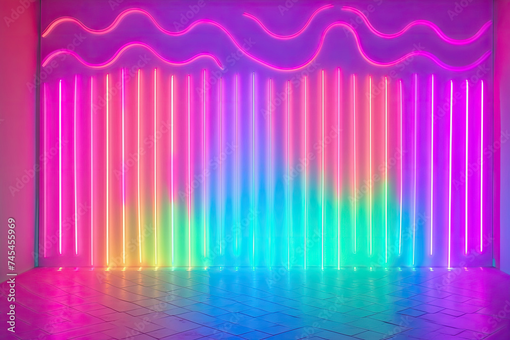 Poster A room filled with vibrant rainbow colors on the walls and floor, creating a mesmerizing and magical atmosphere