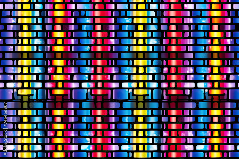 Aufkleber A vibrant multicolored background featuring an abstract composition of squares and dots in various sizes, creating a playful and dynamic visual experience