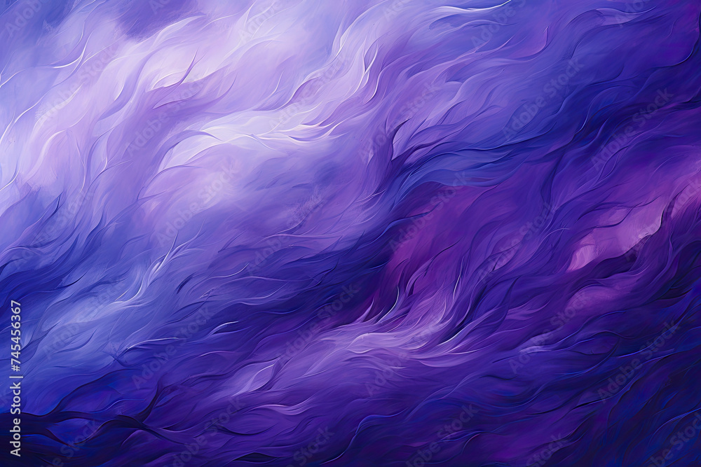 Poster a mesmerizing painting depicting a surreal purple sky filled with billowing clouds, creating a sense